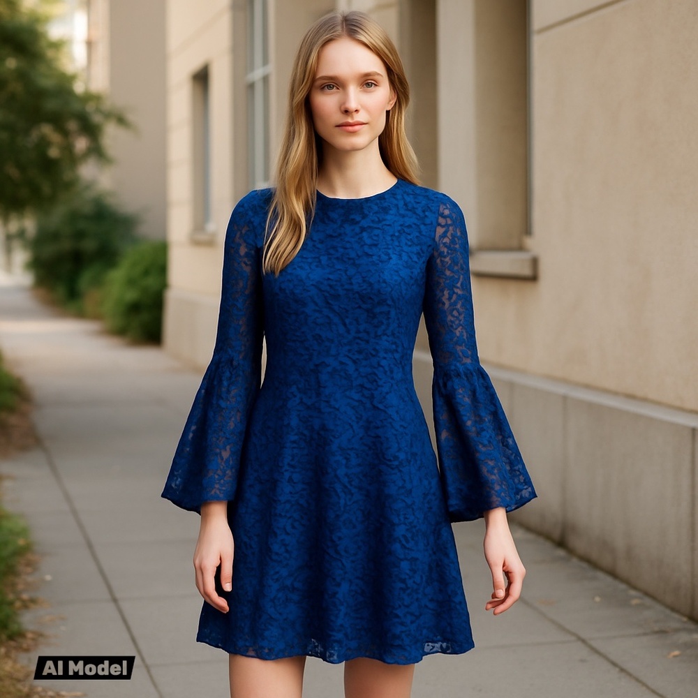 Nicole Miller Navy Lace‎ Bell Sleeve Dress Size 2